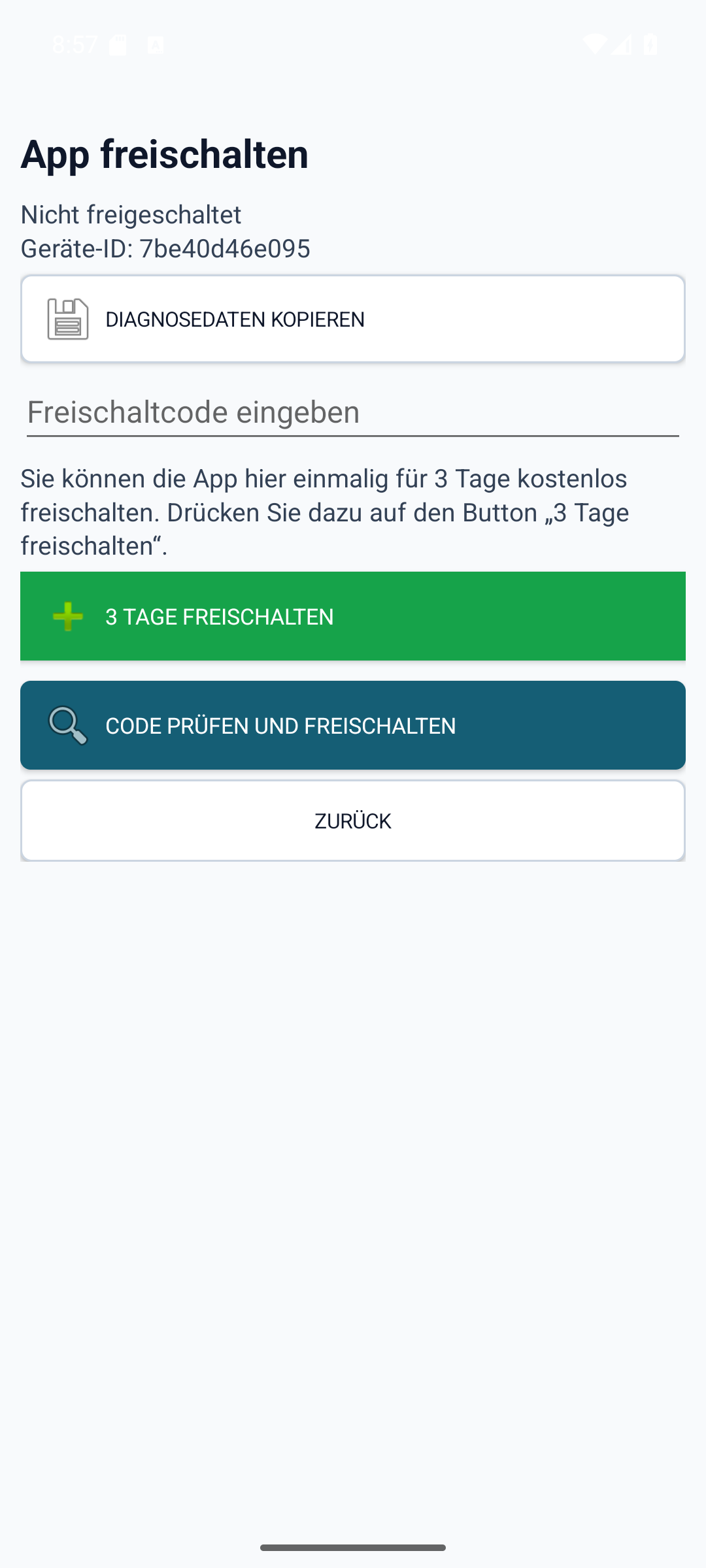 Originale StromPing Freischaltseite der Version 1.1.27