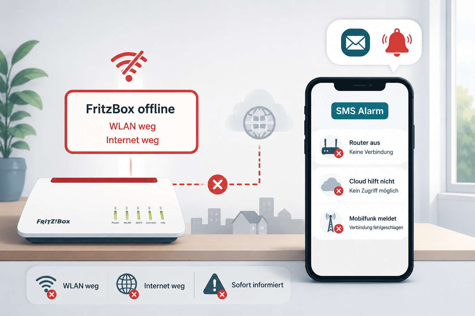 FritzBox offline, Internet weg und SMS-Alarm bei Routerausfall
