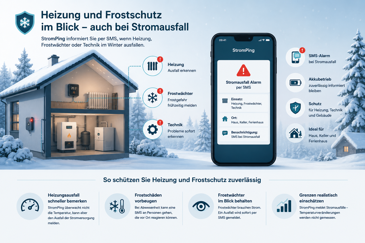 Heizung bei Stromausfall mit SMS Warnung durch StromPing und Android Handy