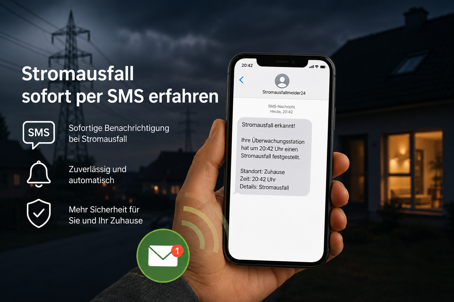 Sofortige SMS-Benachrichtigung bei einem Stromausfall mit StromPing