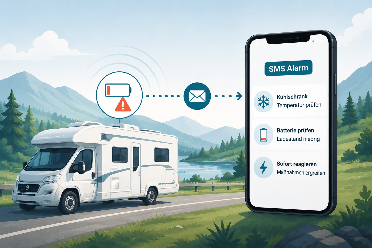 Wohnmobil, Landstromausfall und SMS-Alarm auf einen Blick